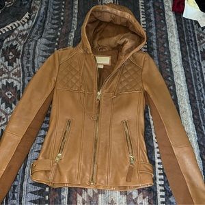 Leather hooded jacket